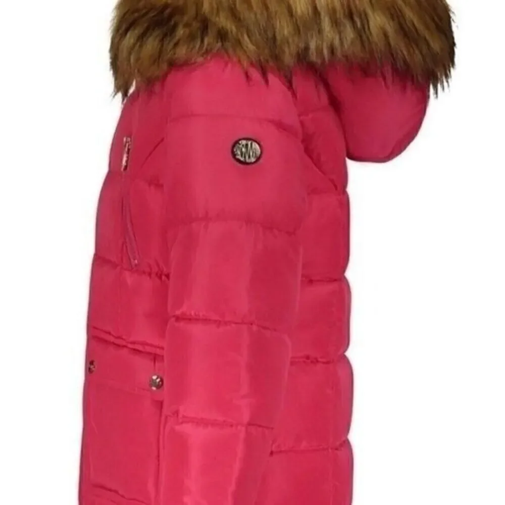 New DKNY Big Girls Long Puffer Jacket Fuschia size 16